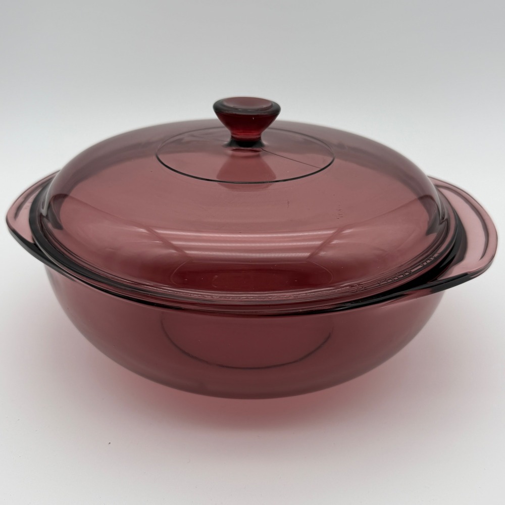 Pyrex Cranberry Glass Covered Casserole Dish 624C Corning USA Retro Baking Dish